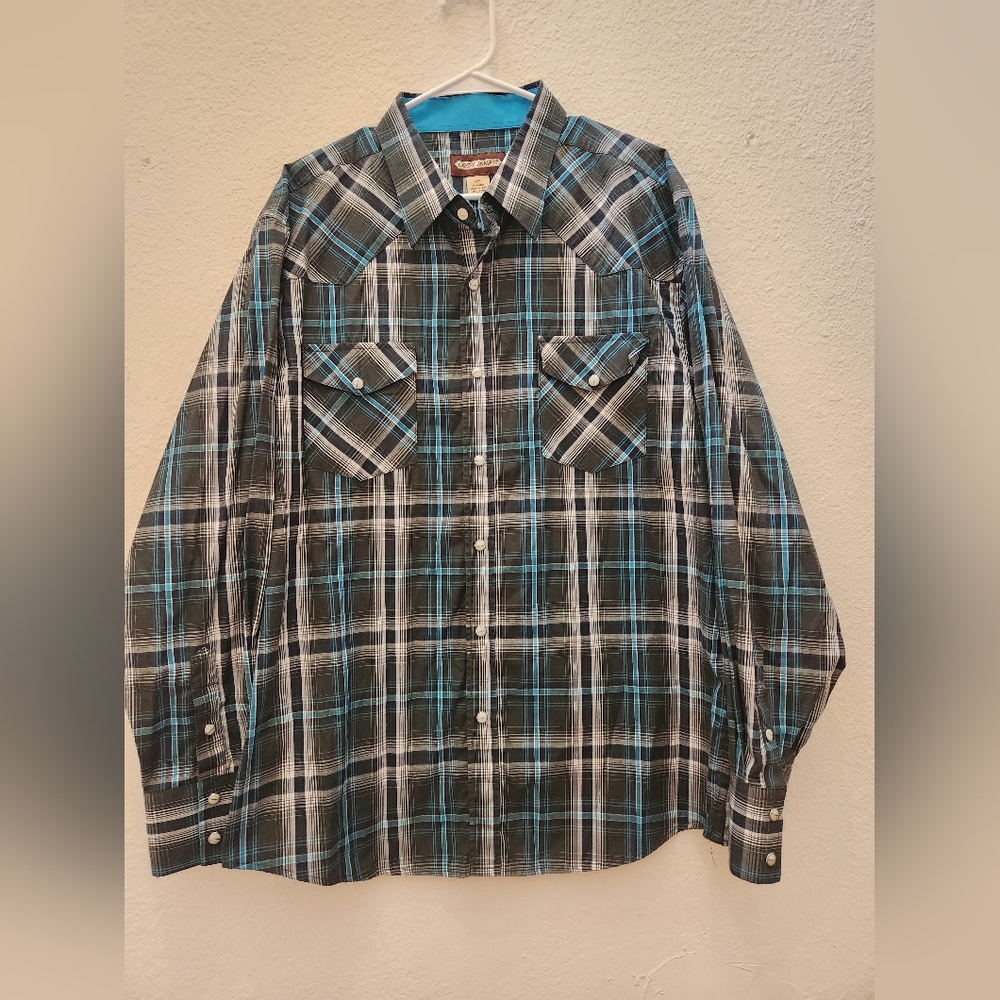 Cody James Blue and Black Casual Button Down Shirt Long Sleeve W/Pearl Buttons